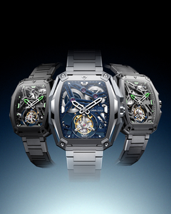 CIGA Design Hunter Tourbillon watches in titanium with skeleton dial, three models displayed, available at Red Army Watches Singapore