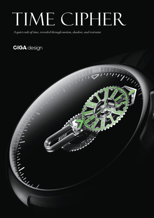 CIGA Design Time Cipher collection featuring minimalist dial architecture and symbolic contemporary time display.