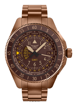 Aviator Airacobra GMT Brown Bronze PVD Bracelet