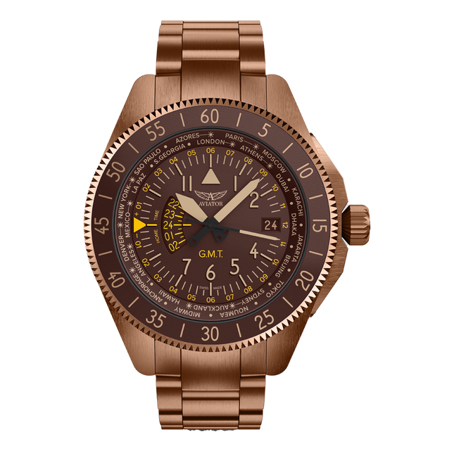 Aviator Airacobra GMT Brown Bronze PVD Bracelet