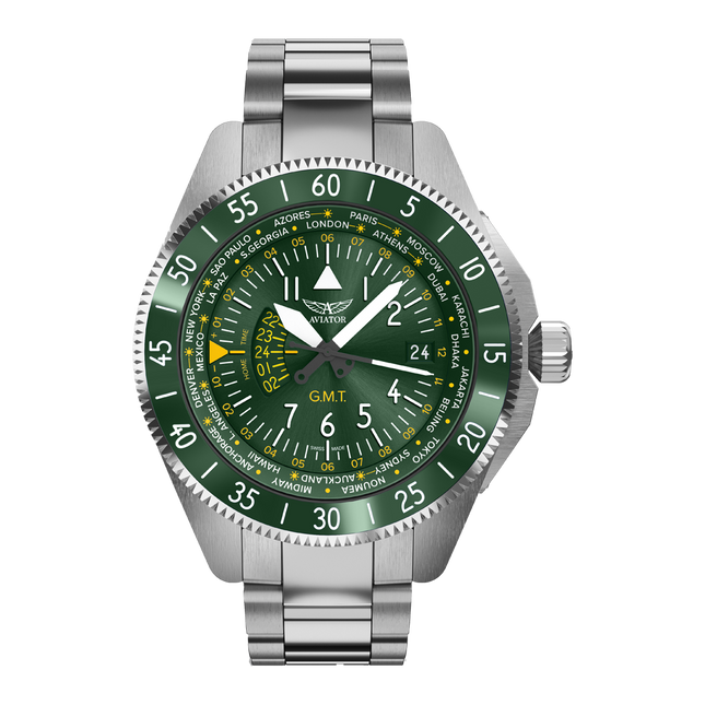 Aviator Airacobra GMT Green SS Bracelet