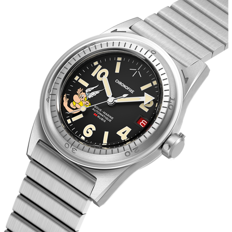 Chronofixe Cofrefor Astérix in Switzerland limited edition automatic watch angled view
