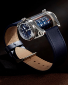 ANGLES Cylindrex Silver Cobalt 40mm automatic watch with blue dual time displays