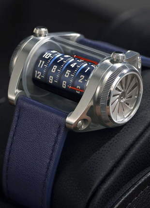 ANGLES Cylindrex Silver Cobalt sapphire exhibition caseback and turbofan-style rotor