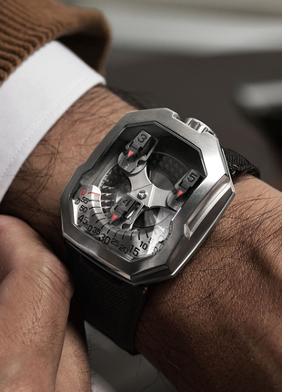 ANGLES Orbitron Ash Titanium 39mm automatic watch worn on the wrist