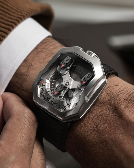 ANGLES Orbitron Ash Titanium 39mm automatic watch worn on the wrist