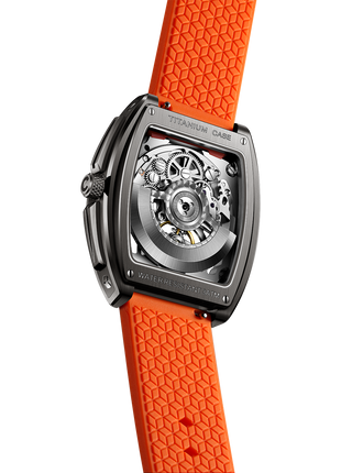 CIGA Design Edge Titanium Orange automatic movement exhibition caseback