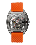 CIGA Design Edge Titanium Orange automatic skeleton watch full front view