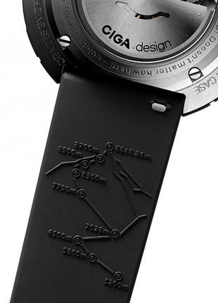Fluororubber strap of the CIGA DESIGN Everest China 65th Anniversary 45mm watch embossed with the historic Mount Everest climbing route