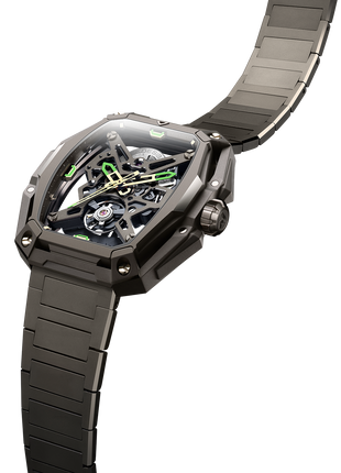 Skeletonised dial of the CIGA DESIGN Hunter Vintage Brown Gold showcasing the CD-07 automatic movement