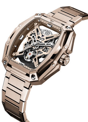 Skeletonised dial of the CIGA DESIGN Hunter Vintage Rose Gold showcasing the CD-07 automatic movement