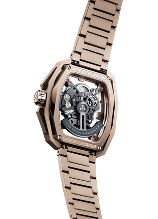 Open caseback of the CIGA DESIGN Hunter Vintage Rose Gold revealing the CD-07 automatic movement