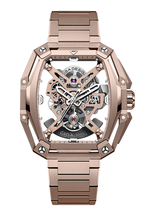 CIGA DESIGN Hunter Vintage Rose Gold automatic skeleton watch with integrated H-link bracelet