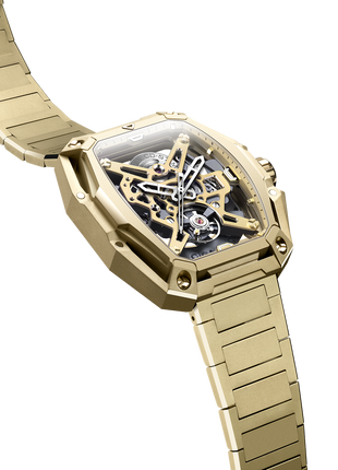 Side profile of the CIGA DESIGN Hunter Vintage Sand Gold highlighting its curved sapphire crystal