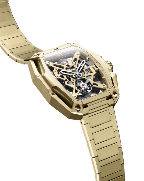 Side profile of the CIGA DESIGN Hunter Vintage Sand Gold highlighting its curved sapphire crystal