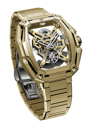 Three-layer tonneau-shaped case of the CIGA DESIGN Hunter Vintage Sand Gold with micro-sandblasted finish
