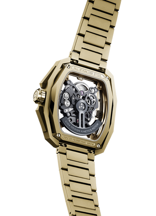 Open caseback of the CIGA DESIGN Hunter Vintage Sand Gold revealing the CD-07 automatic movement