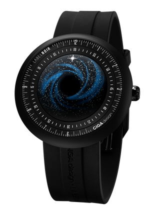 Detailed view of the Black Star's 8.5mm deep black hole-inspired dial coated with ultra-black pigment