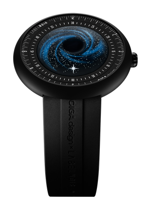 Detailed view of the Black Star's 8.5mm deep black hole-inspired dial coated with ultra-black pigment