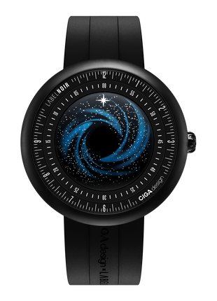 CIGA DESIGN x Label Noir Black Star automatic watch with black hole-inspired dial and DLC-coated titanium case
