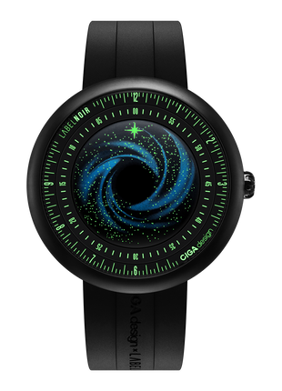 Luminous polar-star-shaped indicator and asynchronous-follow time display on the CIGA DESIGN Black Star