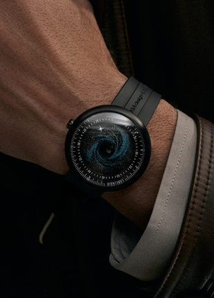 CIGA DESIGN x Label Noir Black Star worn on the wrist showcasing its monochromatic cosmic design