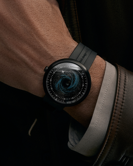 CIGA DESIGN x Label Noir Black Star worn on the wrist showcasing its monochromatic cosmic design