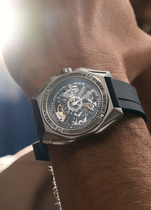 CIGA Design Magician titanium watch worn on wrist lightweight interchangeable bezel system
