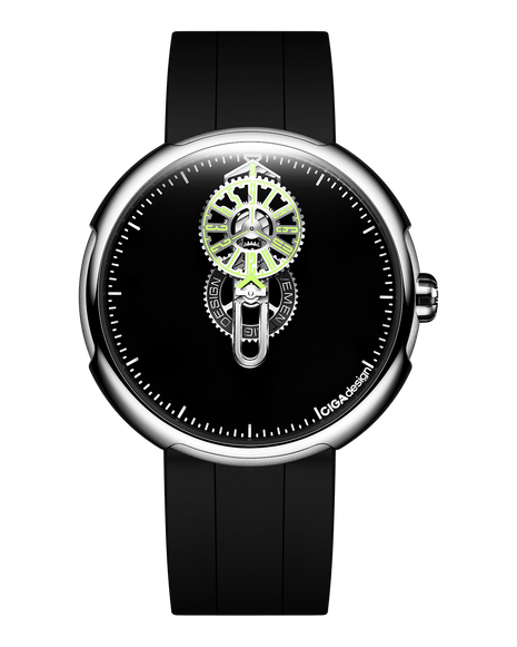 CIGA Design Time Cipher stainless steel wandering hour watch Super Black dial front view