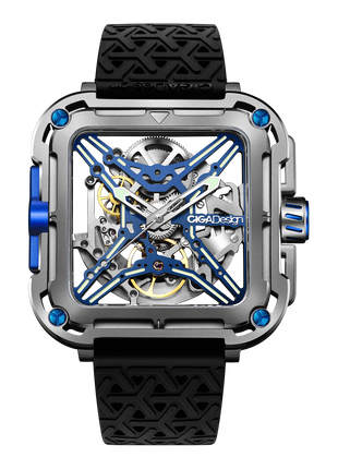 CIGA Design X Series Gorilla Blue Titanium skeleton watch front view