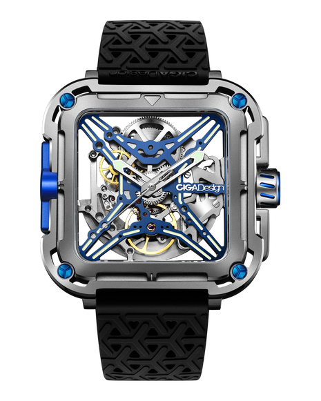 CIGA Design X Series Gorilla Blue Titanium skeleton watch front view