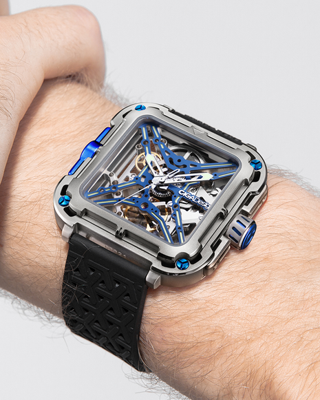 CIGA Design X Series Gorilla Blue Titanium watch worn on wrist