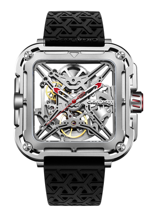 CIGA Design X Series Gorilla Red Stainless Steel skeleton watch front view