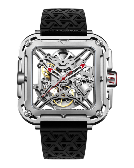 CIGA Design X Series Gorilla Red Stainless Steel skeleton watch front view