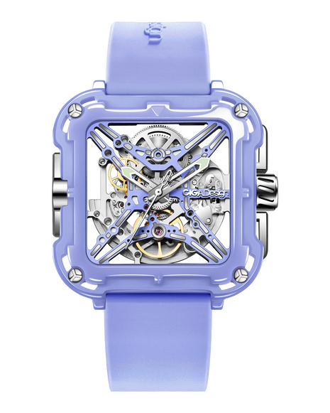 CIGA Design X Series Machina Purple skeleton watch front view