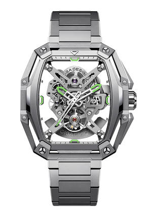 CIGA Design Z Hunter Silver automatic skeleton watch front view