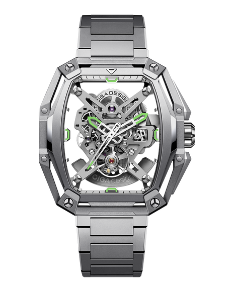 CIGA Design Z Hunter Silver automatic skeleton watch front view