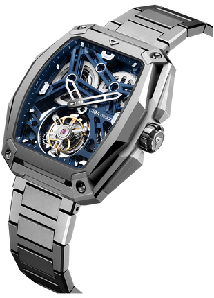 CIGA Design Z Hunter Tourbillon Blue skeleton watch angled view