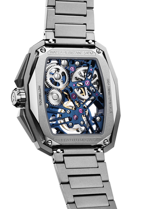 CIGA Design Z Hunter Tourbillon Blue skeleton watch caseback view
