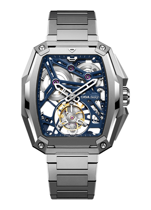 CIGA Design Z Hunter Tourbillon Blue skeleton watch front view