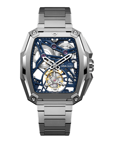 CIGA Design Z Hunter Tourbillon Blue skeleton watch front view