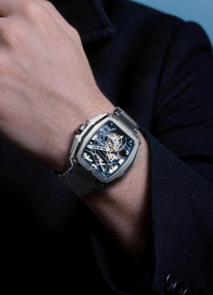 CIGA Design Z Hunter Tourbillon Blue skeleton watch wristshot