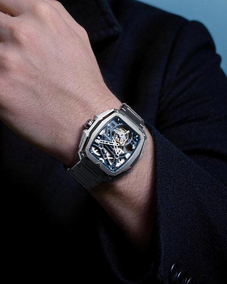 CIGA Design Z Hunter Tourbillon Blue skeleton watch wristshot