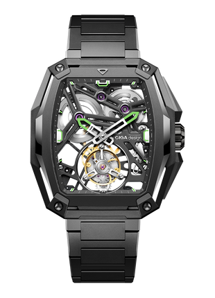 CIGA Design Hunter Tourbillon Carbon skeleton watch front view
