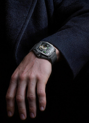 CIGA Design Hunter Tourbillon Carbon skeleton watch wristshot view
