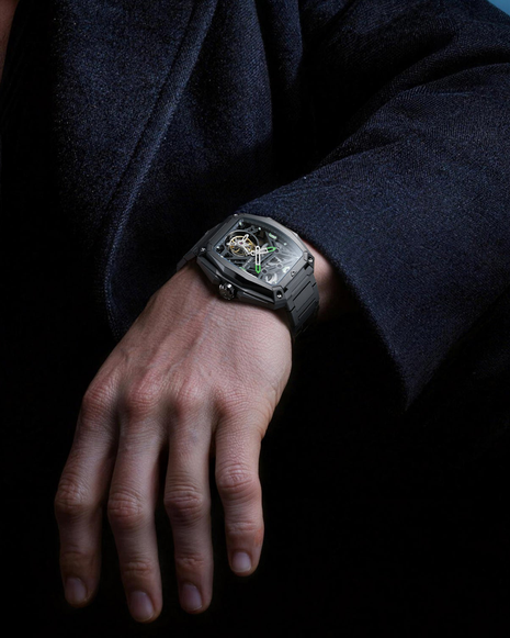 CIGA Design Hunter Tourbillon Carbon skeleton watch wristshot view