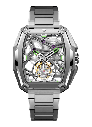 CIGA Design Hunter Tourbillon Silver skeleton watch front view