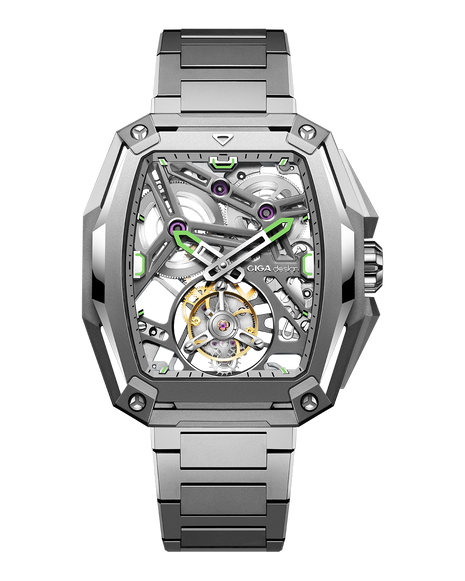 CIGA Design Hunter Tourbillon Silver skeleton watch front view