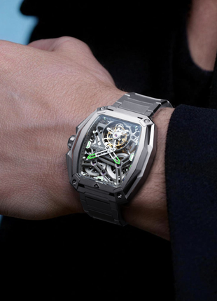 CIGA Design Hunter Tourbillon Silver skeleton watch wristshot