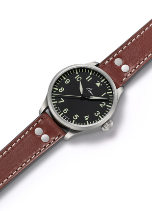 Laco Augsburg 42 Type A Automatic Pilot Watch front view with black Flieger dial